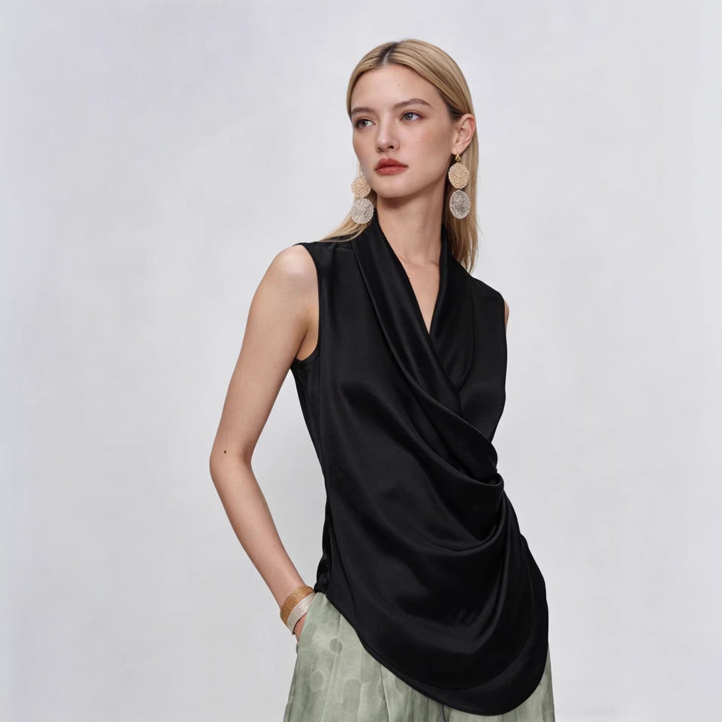 Haute couture Paris flower, designer joint model acetic acid fashion V-neck sleeveless shirt holiday wedding party dress