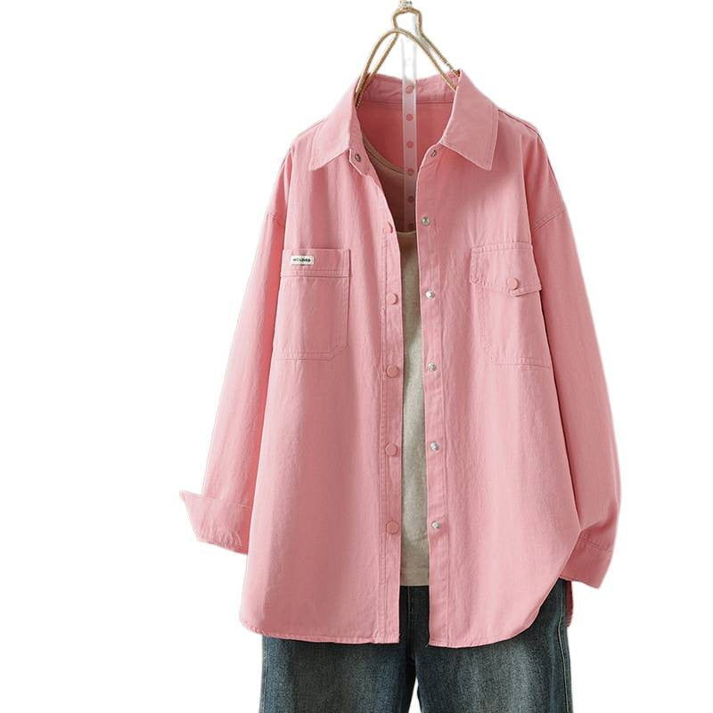 Real shot shirt women's long-sleeved Korean version design sense 2025 autumn new Korean version casual lazy style shirt jacket