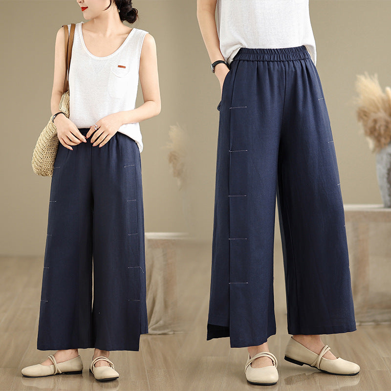 Real shot 2025 spring and summer new cotton and linen large size literary loose casual wide-leg pants women's clothing
