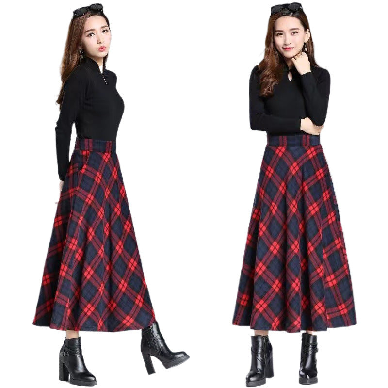 2024 autumn and winter new plaid skirt women's a-word skirt long large size woolen long skirt big swing skirt #931 #