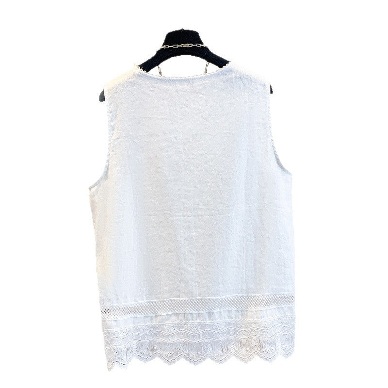 Real shot 2025 summer thin lace lace round neck wear sleeveless vest shirt top T-shirt women