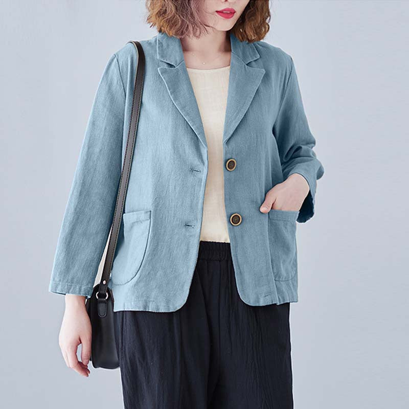 Real shot 2025 spring new literary loose solid color lapel long-sleeved blazer women's outer top 6003