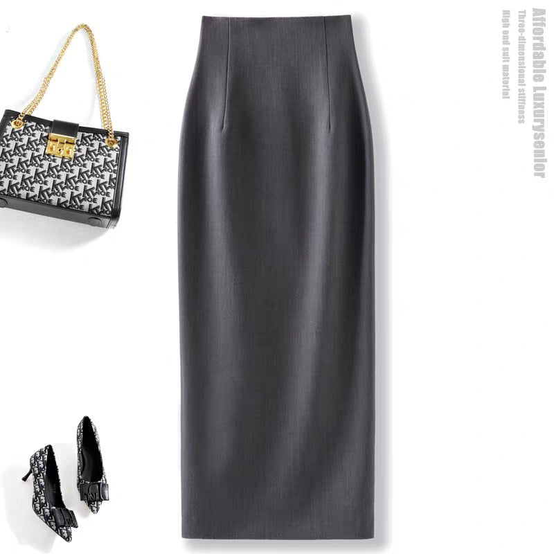 High-end woolen half-length skirt for women's autumn and winter temperament, high waist, hip-wrapped straight skirt, back split, slim and thin skirt