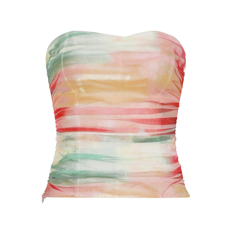 Street Vacation Wind Island Shell Print Off-Shoulder Slim-Fit Vest Hot Girl Sexy Skinny Versatile Top
