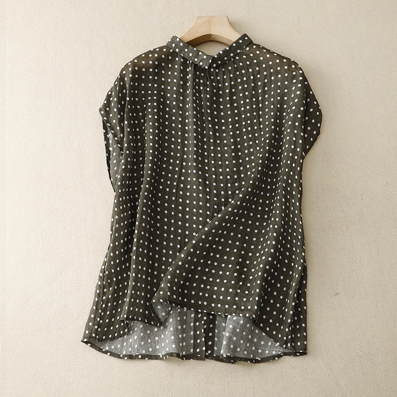 Real shot 2025 summer new literary and casual loose polka dot sleeveless shirt blouse top #2267 #