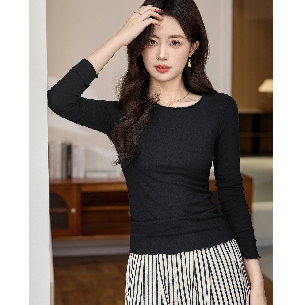 #Excellent choice #Micro-curl edge premium long-sleeved T-shirt women's 2026 autumn new slim-fit inner bottoming shirt top
