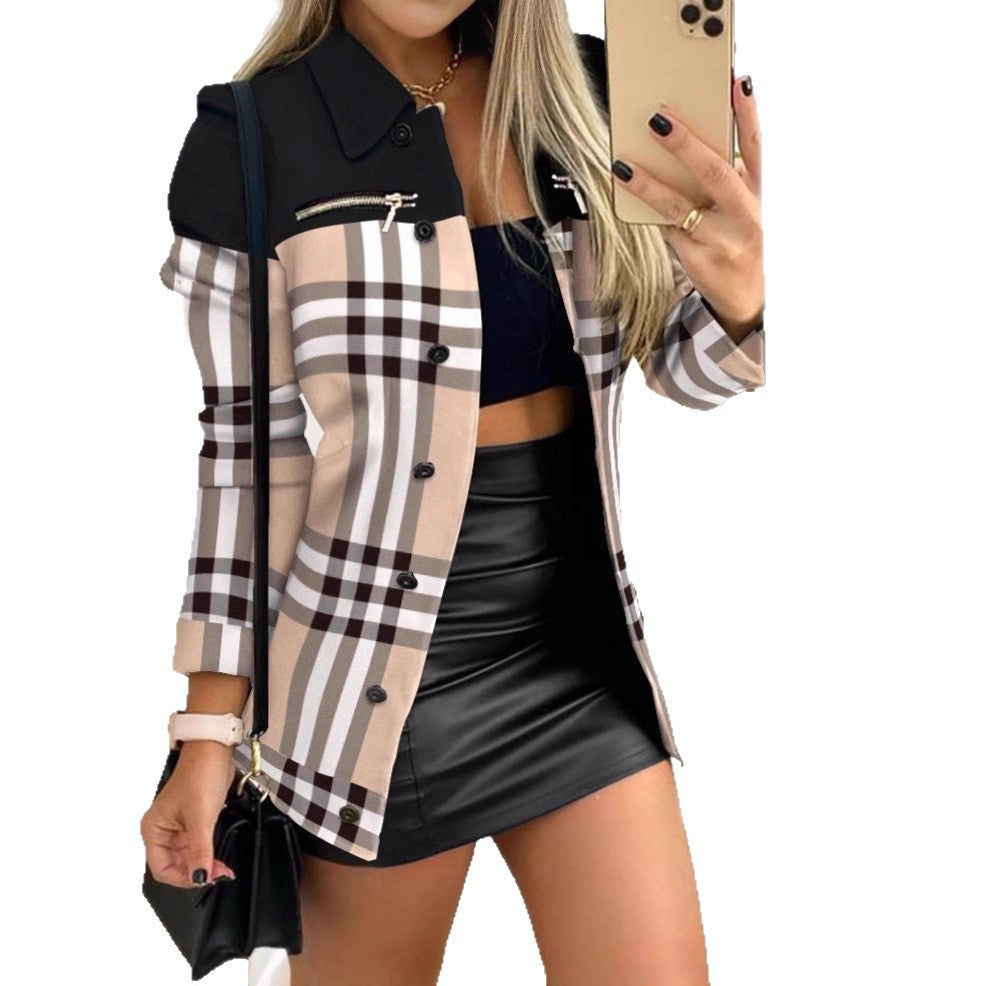Amazon TikTok women's long-sleeved single-breasted small blazer spring and autumn lapel collar business wear 2025 suit
