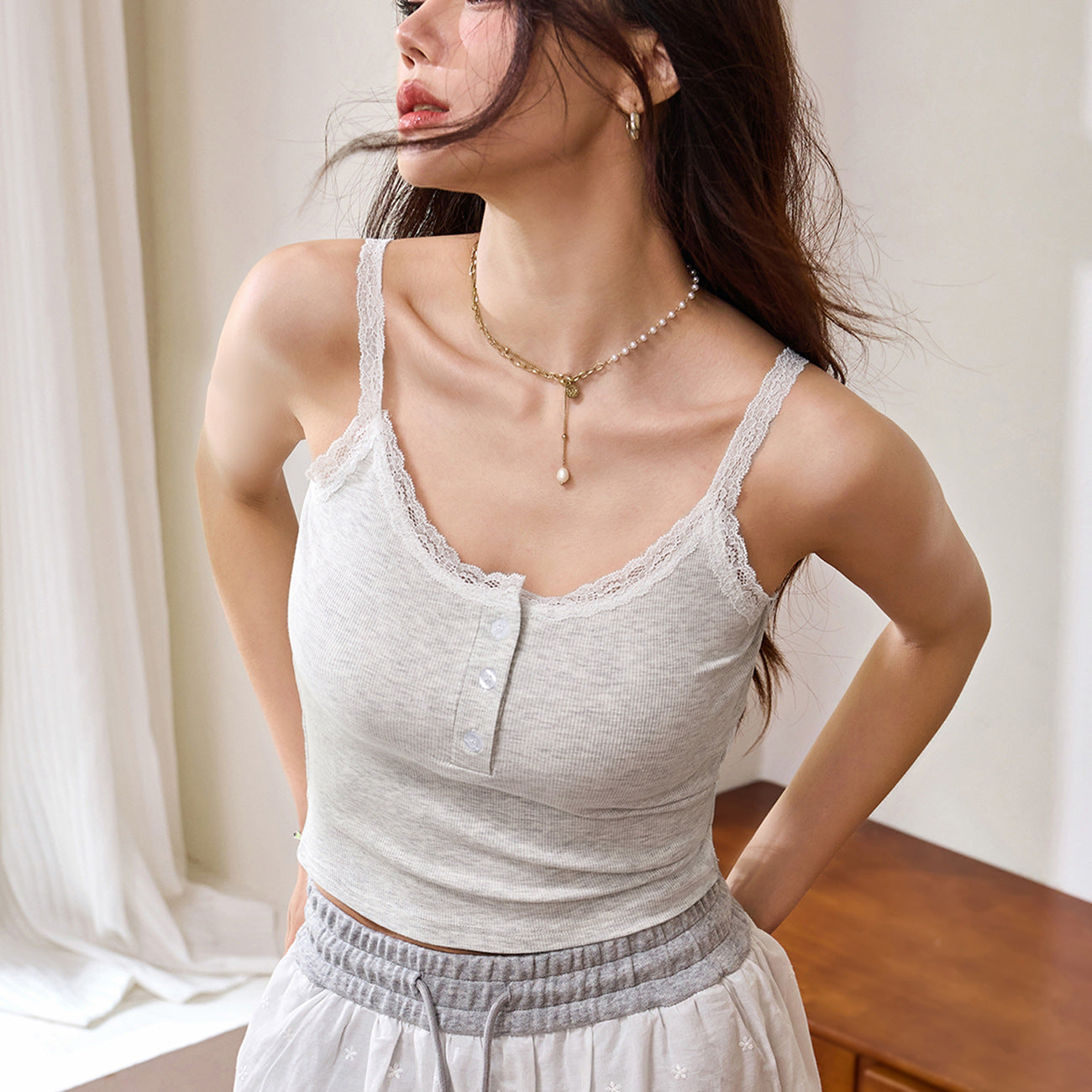 #High Elasticity Excellent Cotton Thread #Lace Lace Suspender Vest Women's Summer New High Waist Short Cotton Inner Top