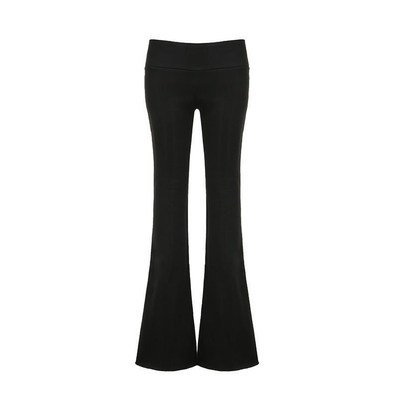 American street basic solid color high waist micro pull sports leggings turn waist wide waist thin casual sweater pants