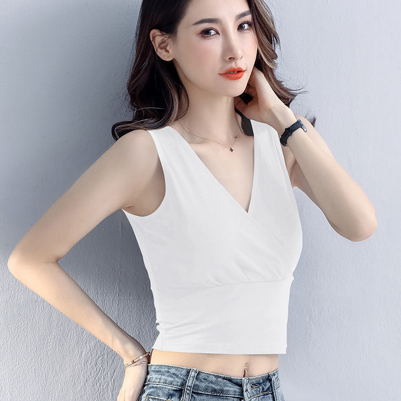 Cotton Slim-fit Vest Women's Inner Suspender Women's Versatile Sleeveless Top Bottom Shirt Trendy Short Cross Vest