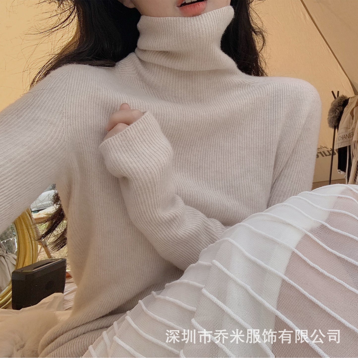 solighter all-wool seamless integrated turtleneck base knit 2025 autumn/winter solid color inner top