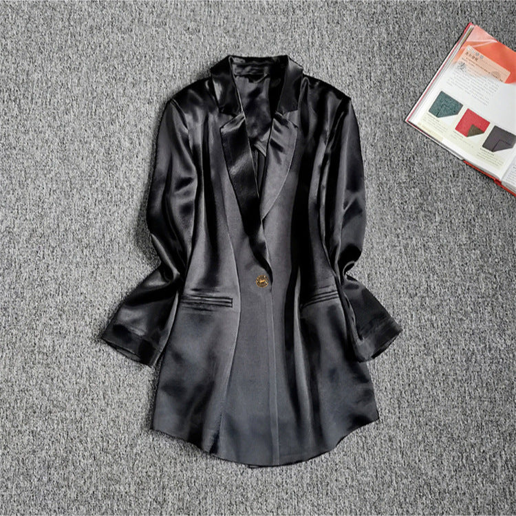 Acetate small blazer, slim and slim, single-breasted, light luxury, niche texture, thin small suit top, female OL Han