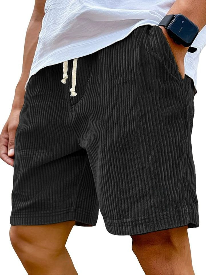 2025 European and American cross-border Amazon new men's retro embroidered logo corduroy fashion lace-up casual shorts