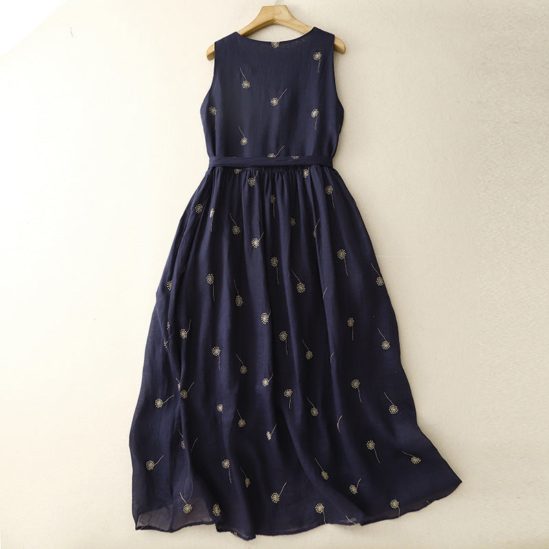 2025 summer new simple literary loose vacation vest bubble printing literary dress women