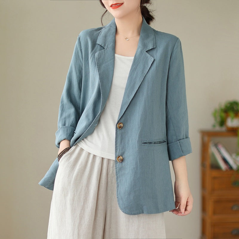 Real shot 2025 spring new literary loose solid color small suit casual suit long sleeve jacket women #9668