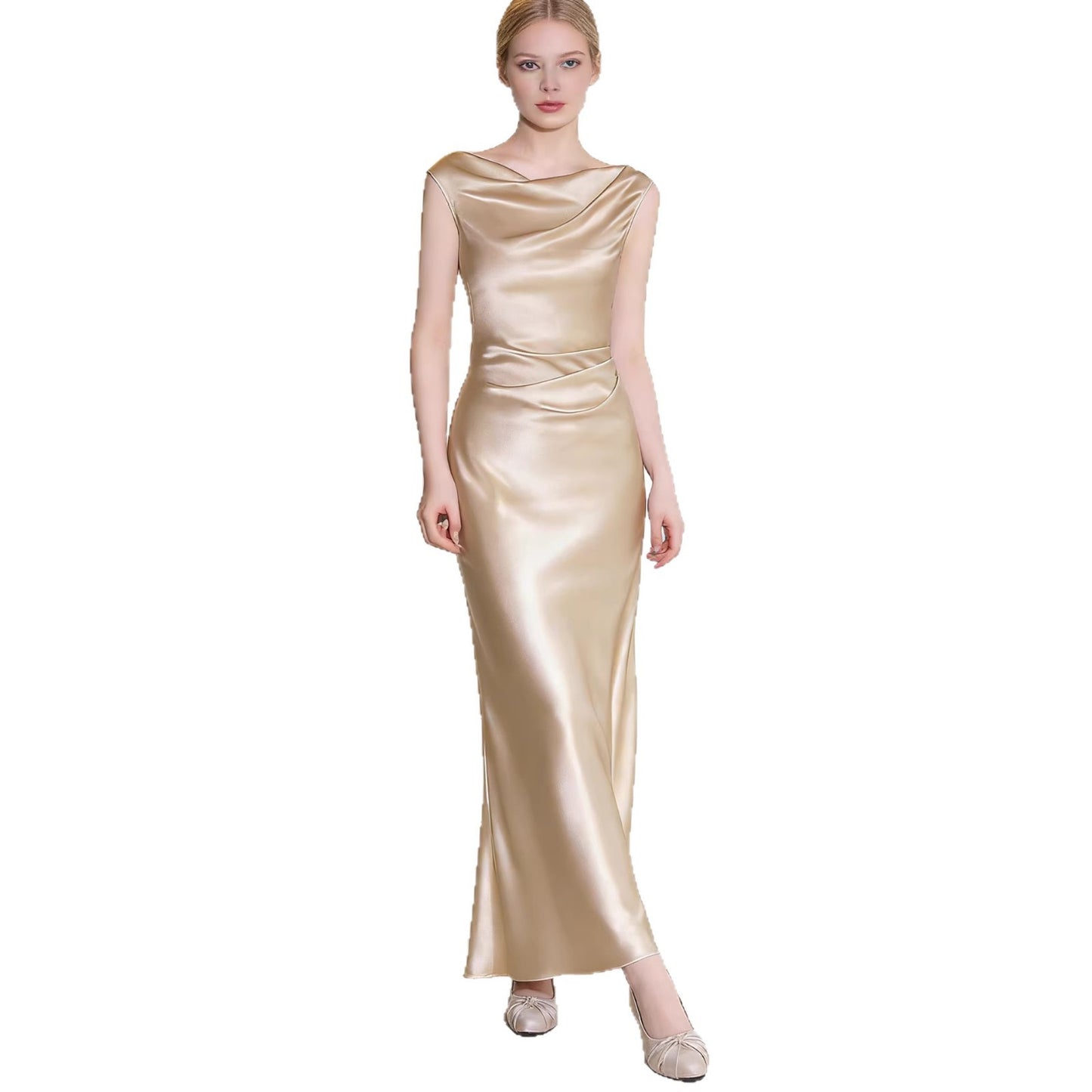 Haute couture French swing collar high sense design sense satin acetate seaside vacation wedding party dress dress women