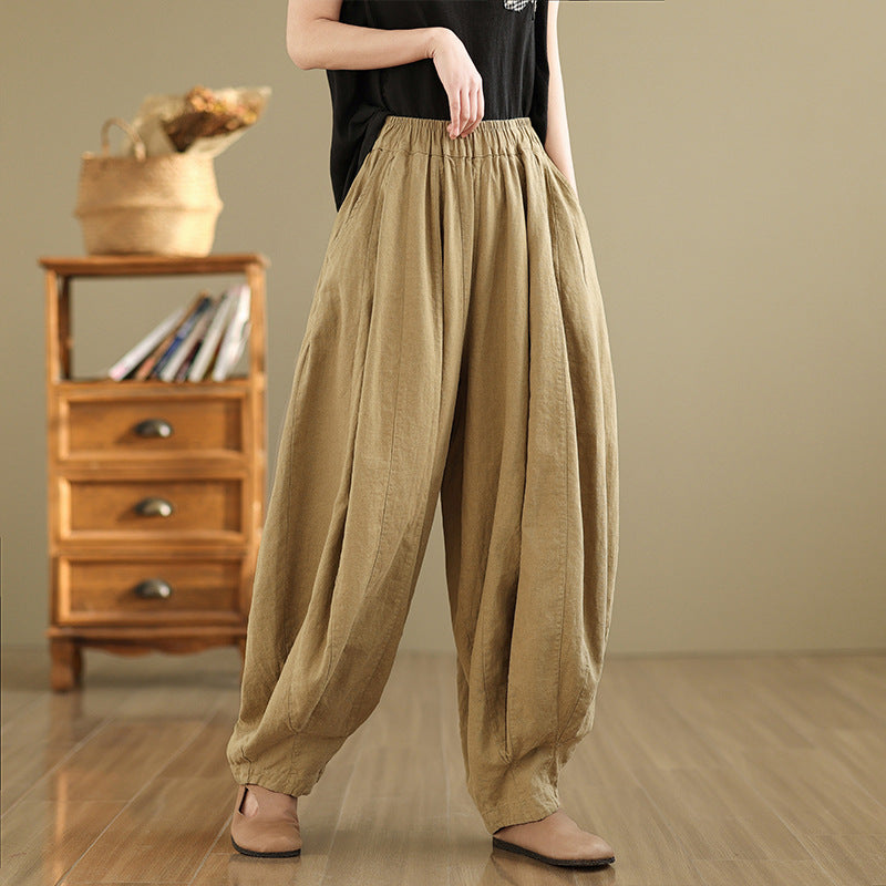 Real shot 2025 spring new casual loose solid color elastic waist bloomers women's trousers radish trousers #6822