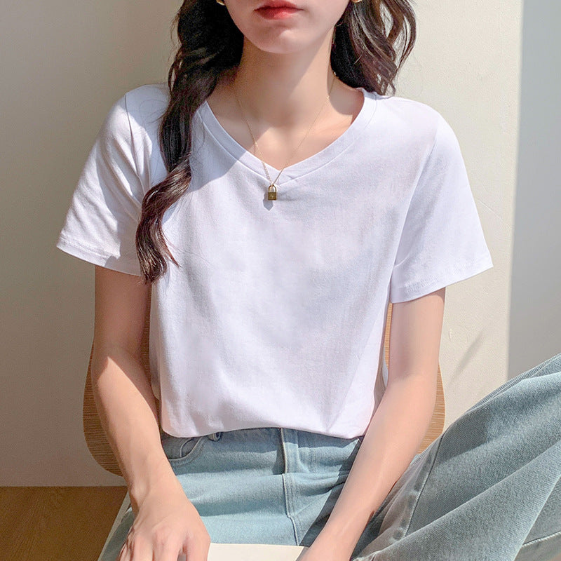 pure cotton white t-shirt women's short-sleeved summer 2025 new loose thin bottoming shirt with solid color thin top