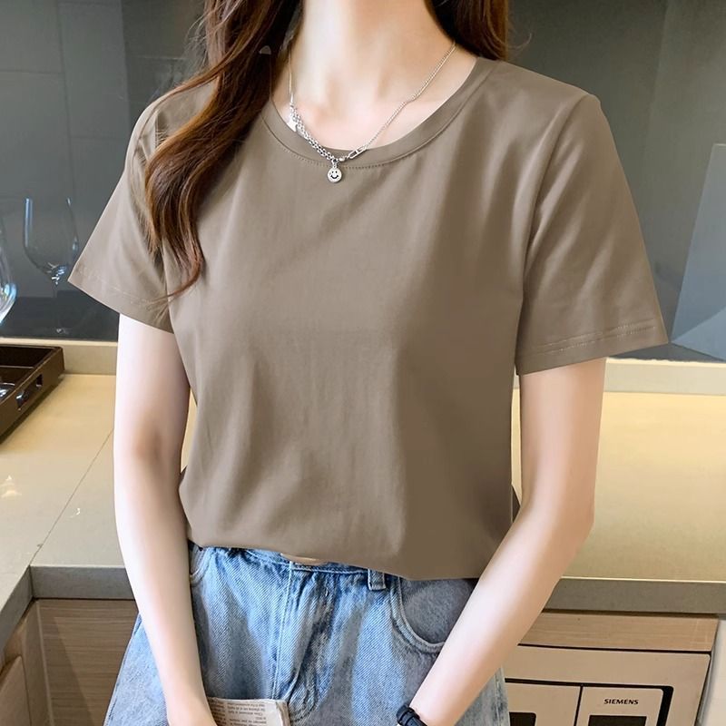 White cotton T-shirt women's short sleeve loose Korean version student large size fashion simple round neck versatile half sleeve base summer