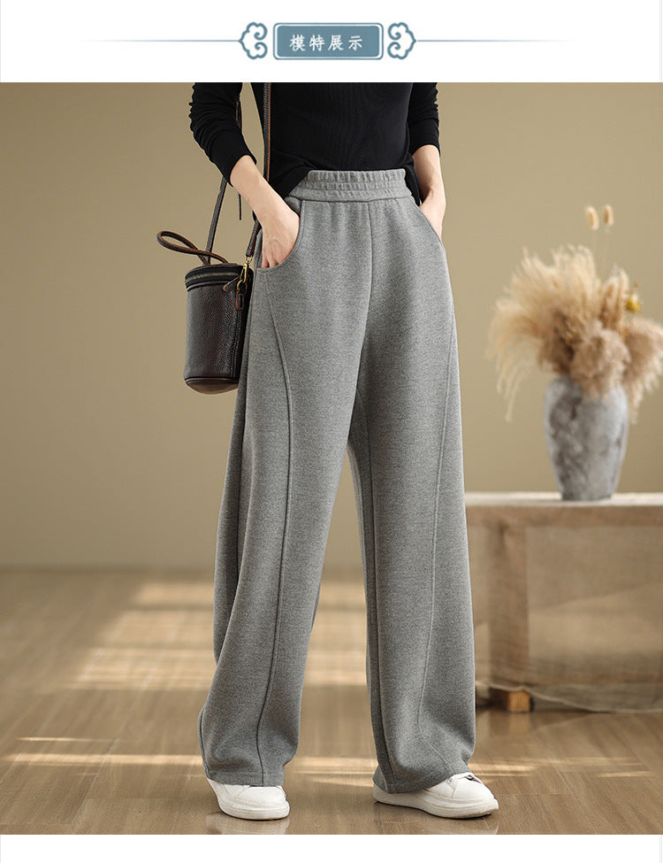 Real shot 2024 autumn and winter new straight high waist loose sweatpants women's thick thin casual trousers #7293