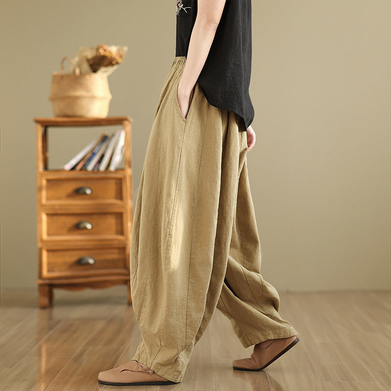 Real shot 2025 spring new casual loose solid color elastic waist bloomers women's trousers radish trousers #6822