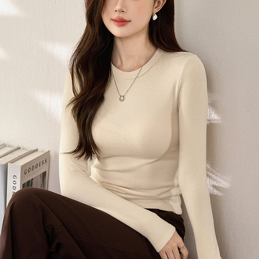 #Double-sided grinding #Boutique mousse cashmere soft waxy T-shirt women's long-sleeved 2026 autumn and winter new inner bottoming shirt