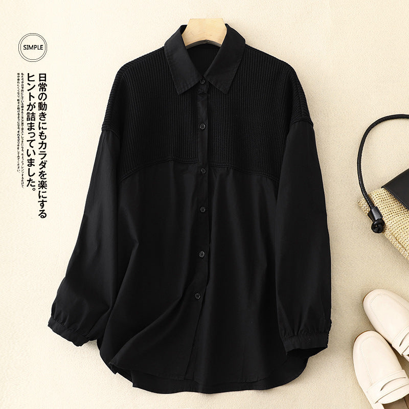 Real shot 2025 autumn new loose solid color lapel corduroy splicing long-sleeved shirt jacket shirt women's top