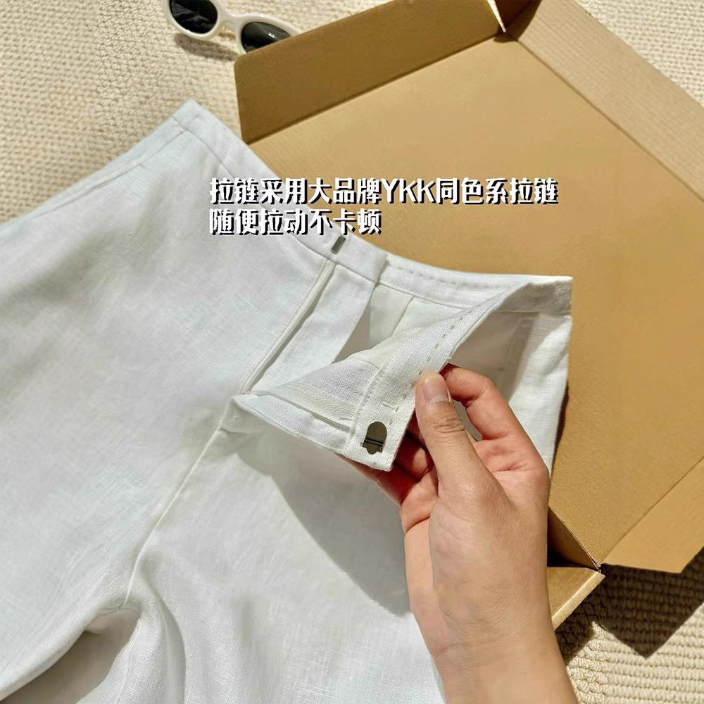 CHAO level recommendation! Simple and casual relaxation white linen pants women's summer new old money wind casual pants