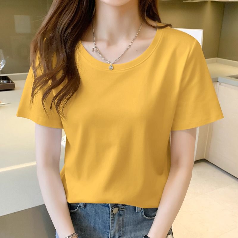 Summer cotton loose T-shirt women's clothing covers the flesh and slims down, 2025 new fashion and simple shirt top, shoulder and shoulder, versatile