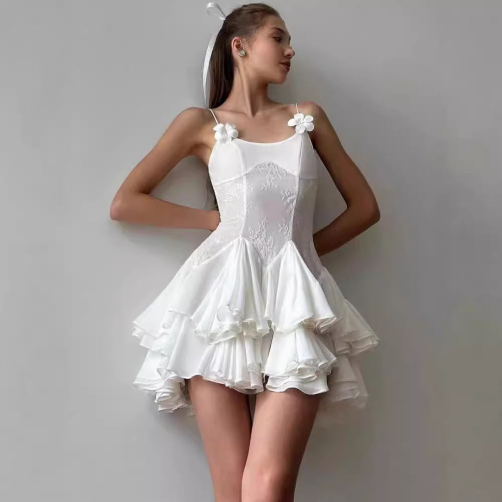 Photography banquet temperament ruffle edge skirt small dress skirt sexy suspender dress pure desire wind off the shoulder