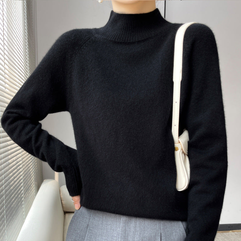 Cashmere sweater women's 100 pure cashmere semi-turtleneck pullover 2025 new winter knitted bottoming shirt thickened