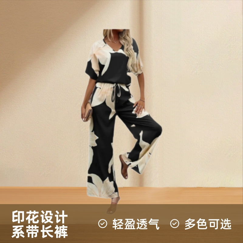 2025 European and American cross-border Amazon spring and summer new printing light fashion comfortable casual suit short sleeve