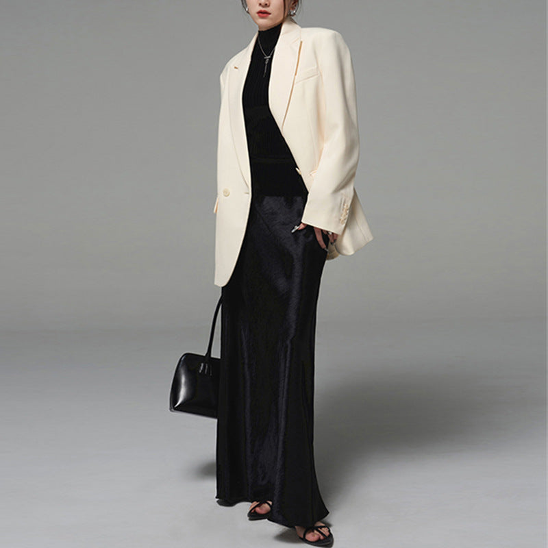 New Chinese light luxury 25 spring and summer new imported acetic acid Muse bi into super long mopping diagonal cut skirt women