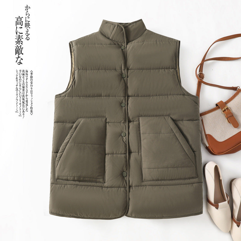 Real shot 2025 autumn and winter new cotton vest women's short vest large size loose outer vest