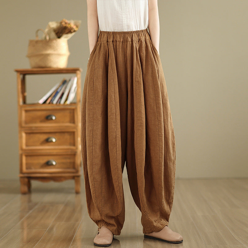 Real shot 2025 spring new casual loose solid color elastic waist bloomers women's trousers radish trousers #6822