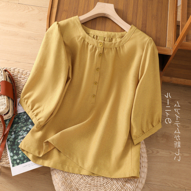 2025 summer new cotton and linen literary loose casual shirt top women