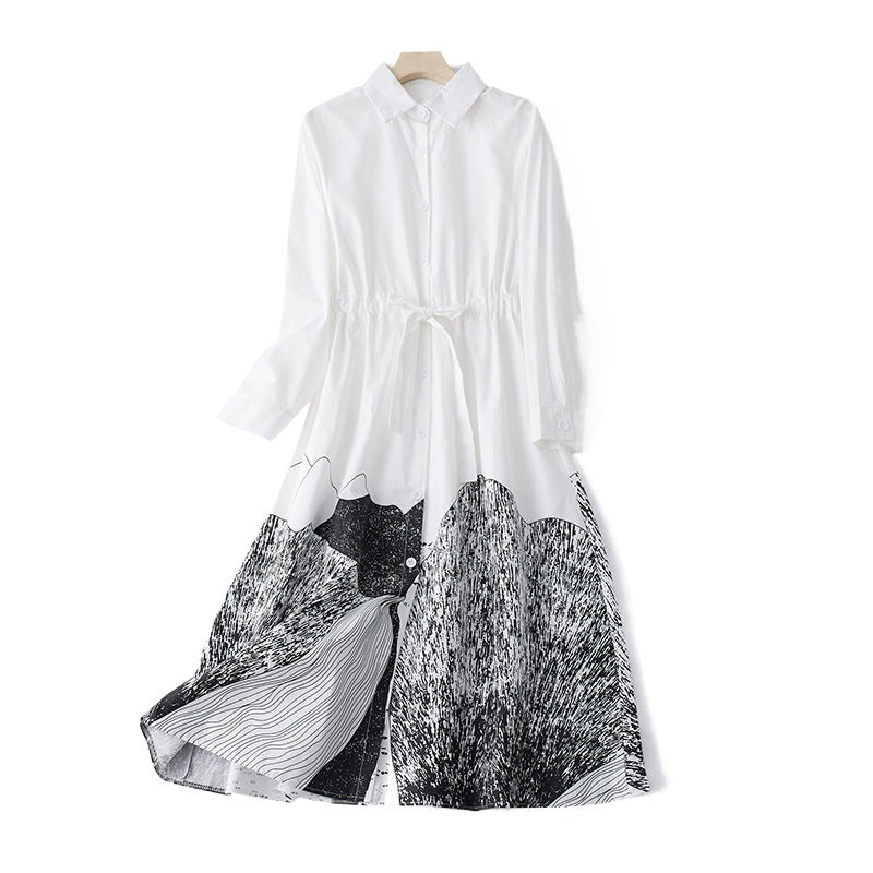 Real shot 2025 autumn new literary large size loose and thin printing long-sleeved dress women's clothing shirt skirt 301 #