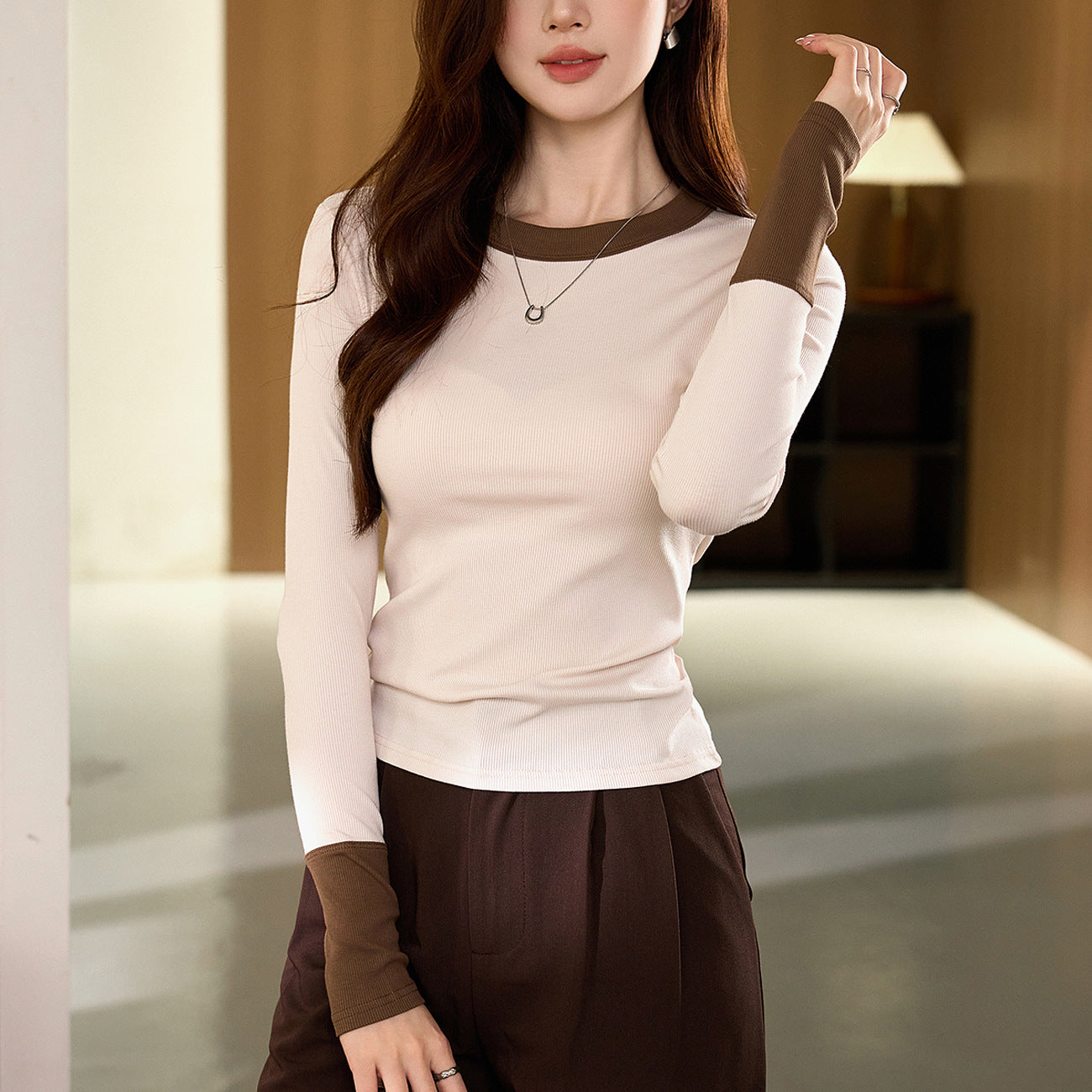 #Superior choice #High-end design foreign-style contrasting T-shirt women's long-sleeved 2026 autumn new pure cotton bottoming shirt
