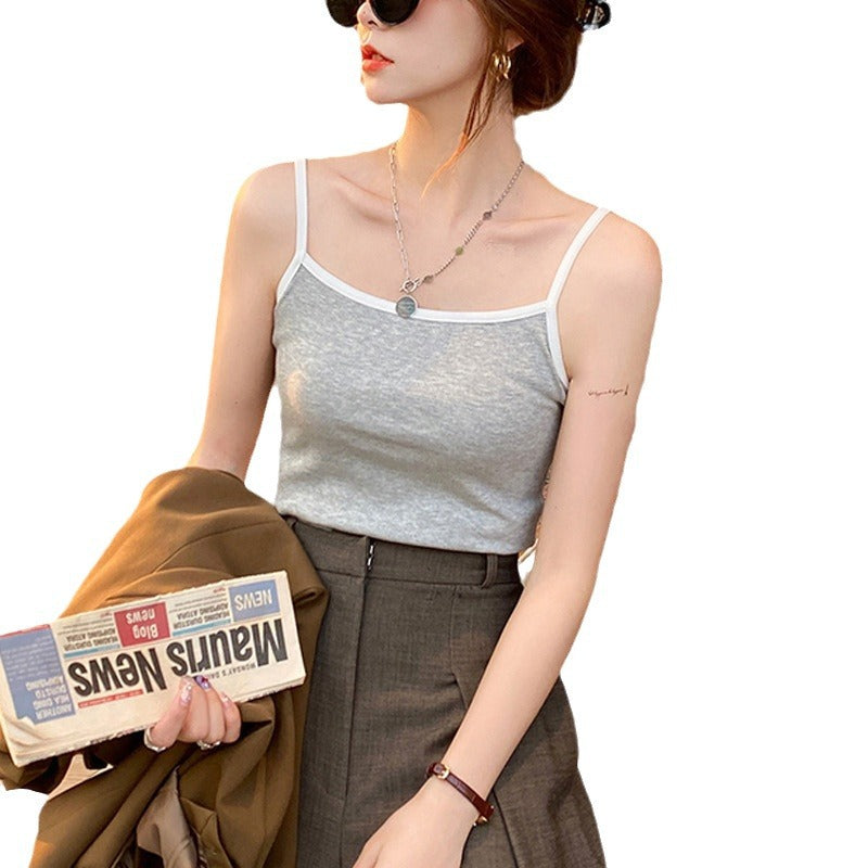 Selection of high elastic threaded temperament versatile sling vest for women's summer outer wear 2026 new pure cotton sleeveless bottoming top