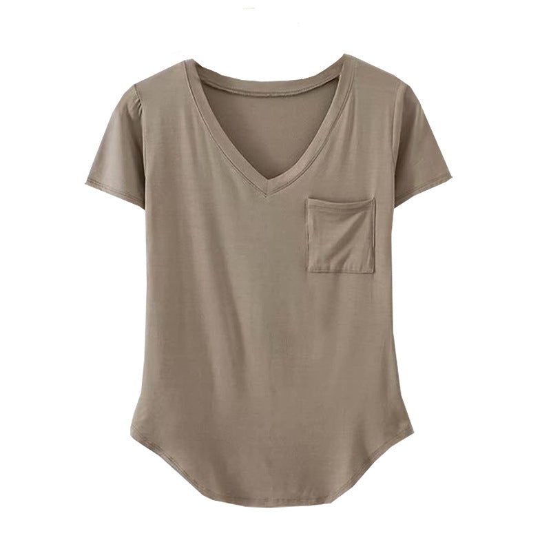 High-quality Modal short-sleeved T-shirt women's 2026 summer new V-neck loose and thin versatile fashion irregular top