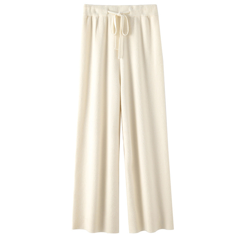 Autumn and winter thickened 100% soft waxy wool wide-leg pants women's drape knitted straight trousers cashmere small mopping trousers