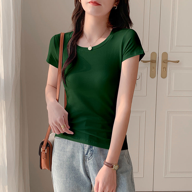 Grey V-neck short-sleeved t-shirt slim short summer half-sleeved top chicken heart neck t-shirt ins solid color