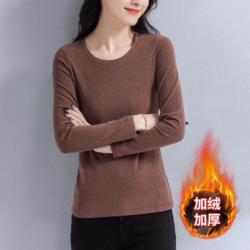 German velvet crew neck bottoming shirt female slim fit versatile autumn and winter new inner top high-end long-sleeved t-shirt small shirt tide
