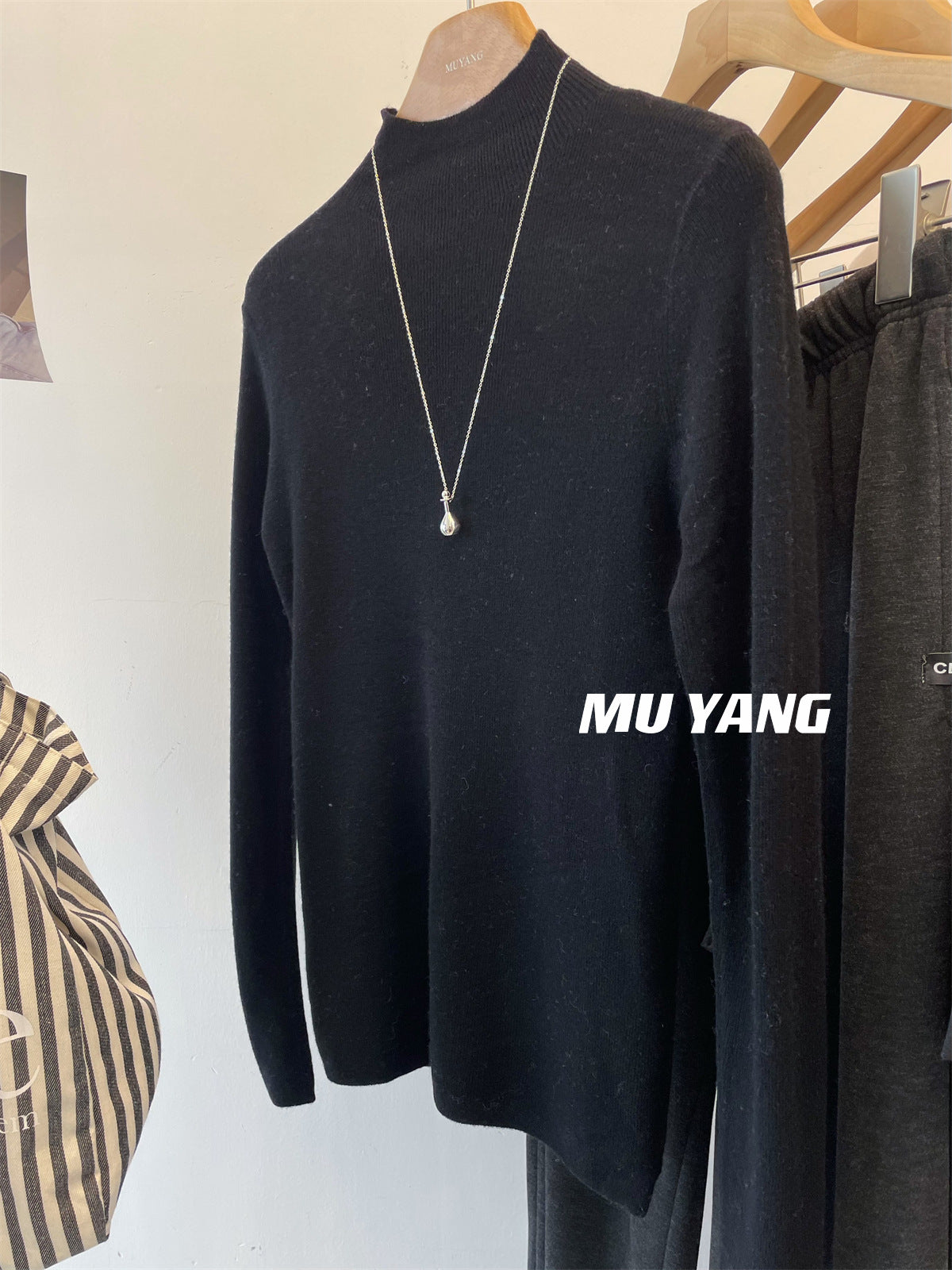 Choose it inside MUYANG! Ultra-fine 100% Merino wool semi-turtleneck knitted sweater women's top bottoming shirt