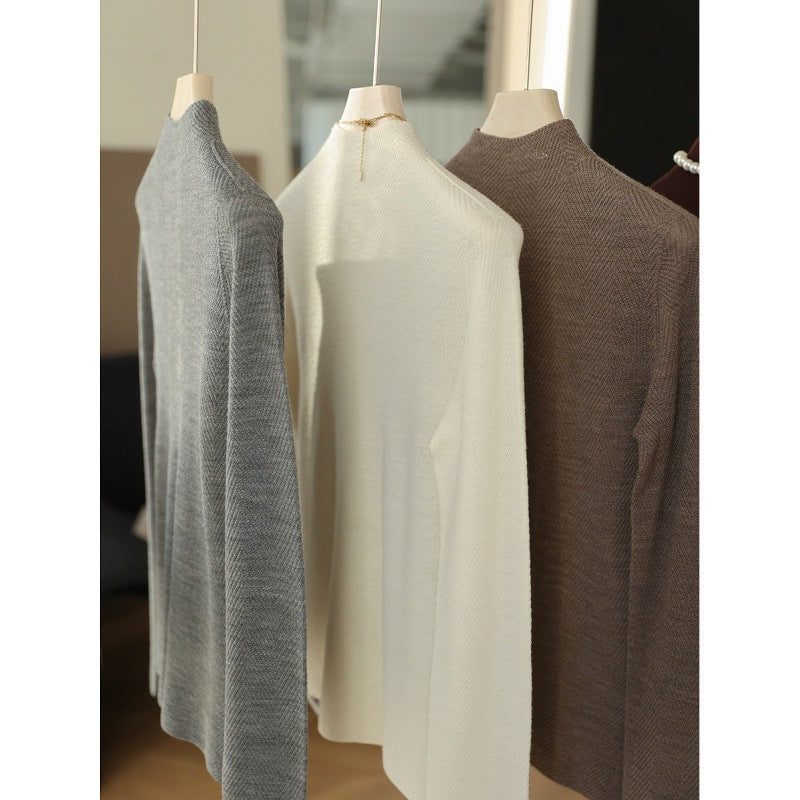 Machine washable 60 ultra-fine worsted full wool sweaters with fish bone pattern and thin seamless long-sleeved knitted sweaters and tops for women's autumn and winter