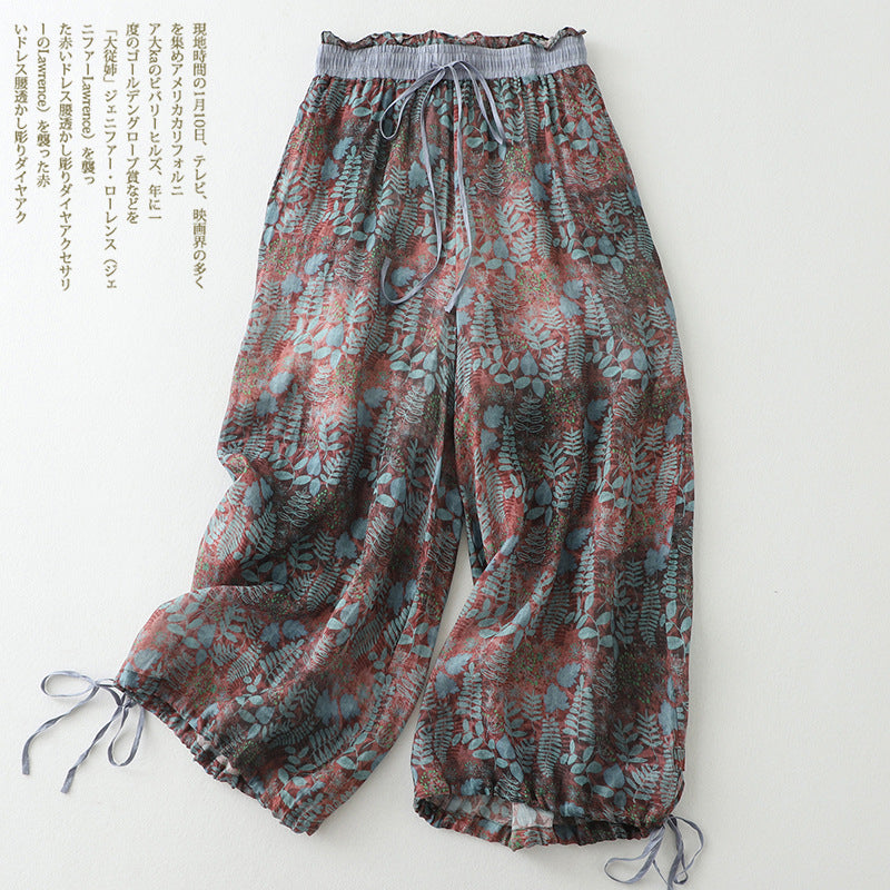 2024 summer new literary and retro casual loose printing nine-point pants women #2275