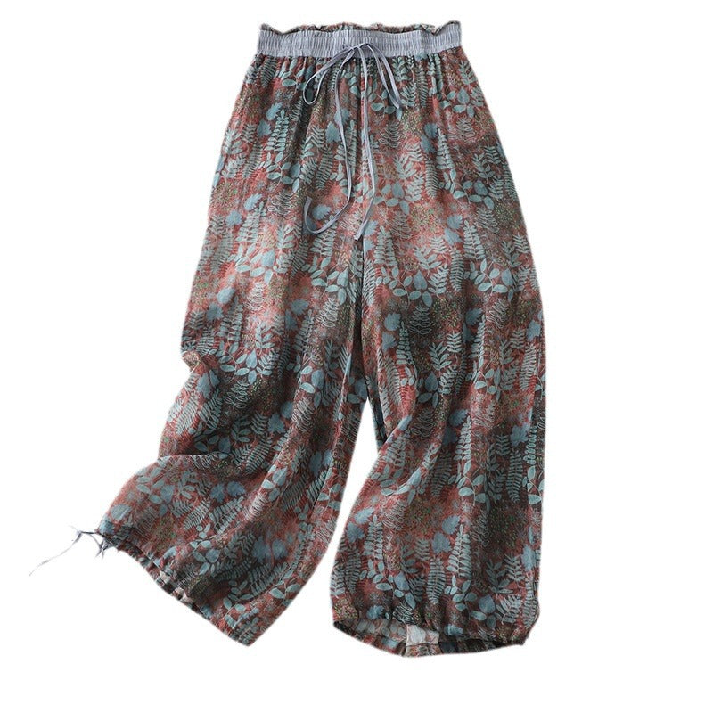 2024 summer new literary and retro casual loose printing nine-point pants women #2275