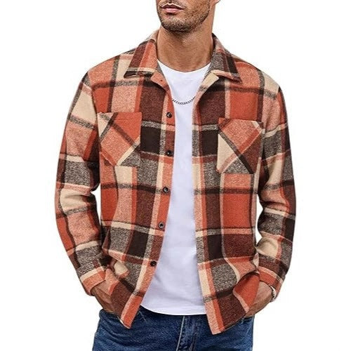 2025 Men's Europe, America, Amazon Express, cross-border new plaid casual long-sleeved shirt jacket casual versatile