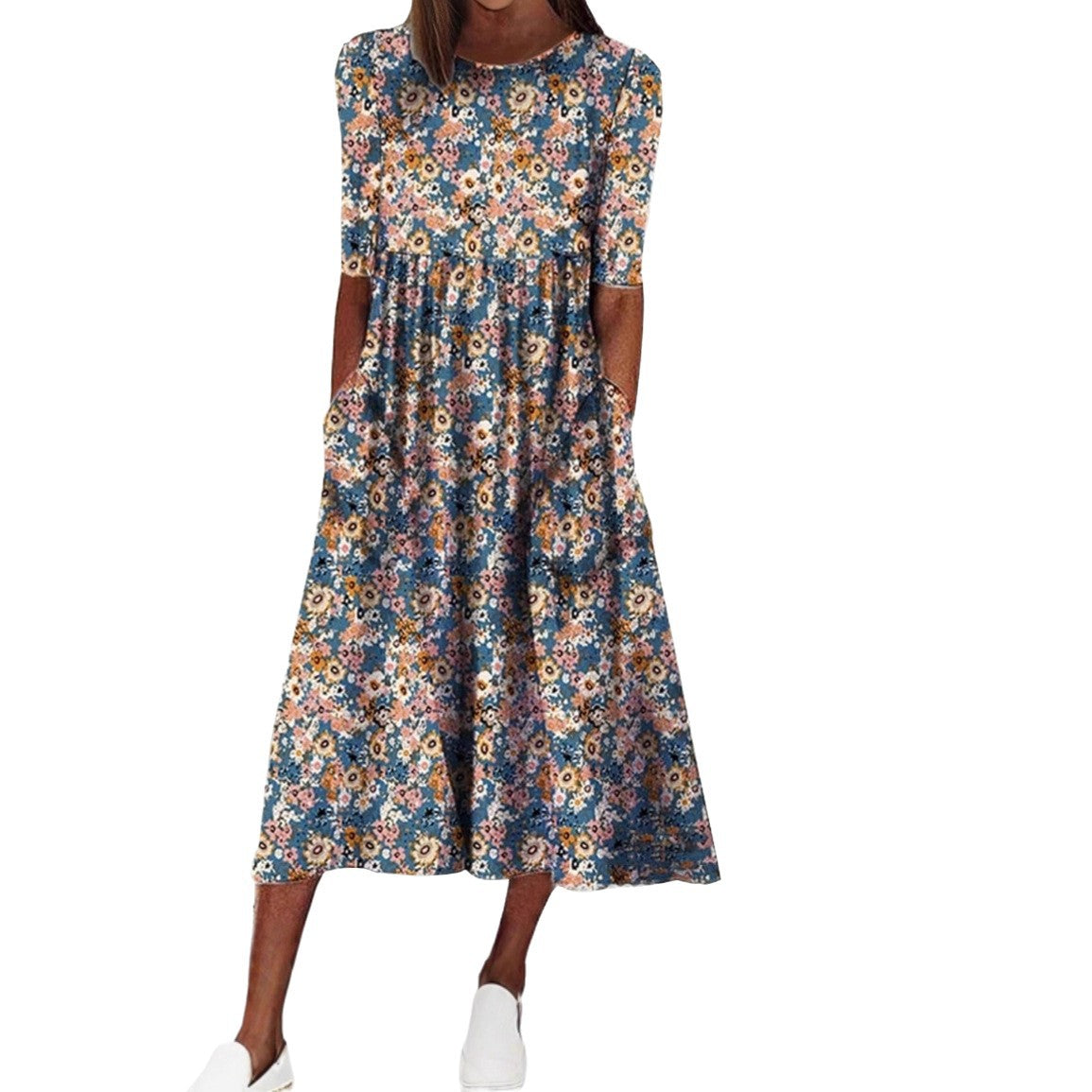 2025 cross-border Amazon independent station women's new skirt summer fashion floral print with pocket dress