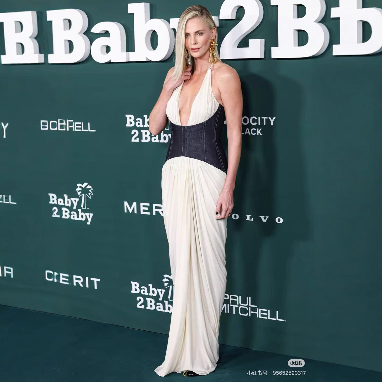 Amazon cross-border personalized photography banquet fashion show dress contrasting colors high split neck backless dress elegant